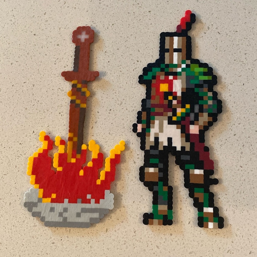 Gaming Dark Souls Solaire and Bonfire Perler Magnets